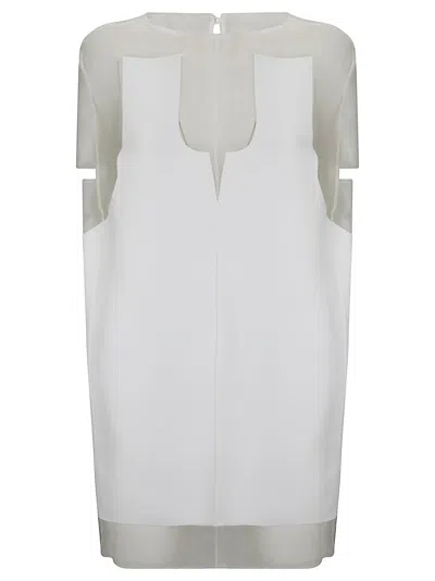 Khaite White Panel Midi Dress With Sheer Inserts