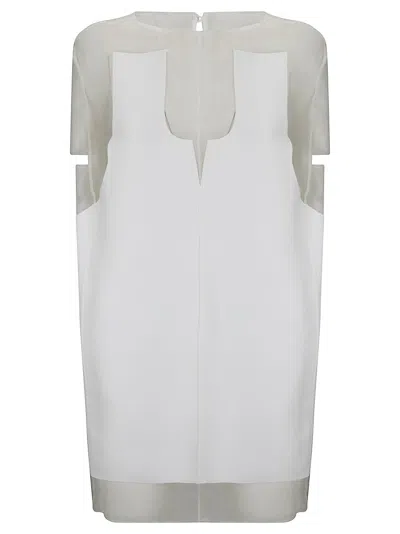 KHAITE WHITE PANEL MIDI DRESS WITH SHEER INSERTS