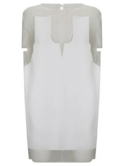 Khaite White Panel Midi Dress With Sheer Inserts In Multi