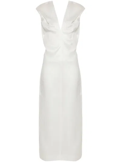 Khaite Ima Gathered Silk-gazar Midi Dress In Neutrals