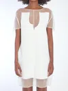 Khaite White Panel Midi Dress With Sheer Inserts In White