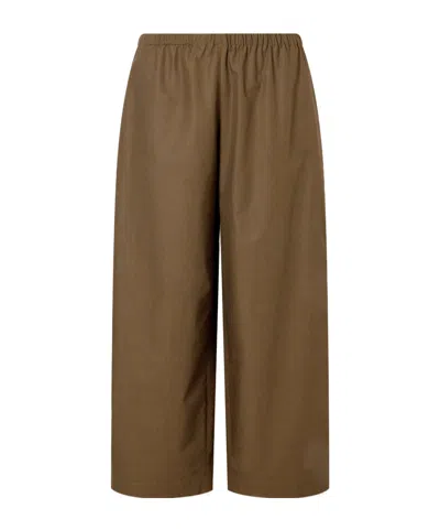 Khaite Roma Cotton-poplin Wide-leg Pants In Brown
