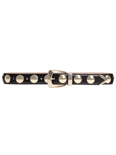 Khaite Width 3cm Studded Leather Belt With Adjustable Metal Buckle Closure In Black