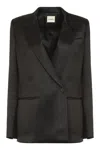 Khaite Willow Double-breasted Mikado Blazer In Black