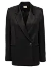 Khaite Willow Double-breasted Mikado Blazer In Black