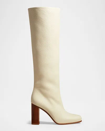 Khaite Willow Leather Knee Boots In White