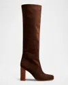 Khaite Willow Knee-high Suede Boots In Dark Brown