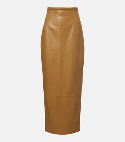 Khaite Winton Leather Maxi Skirt In Orange