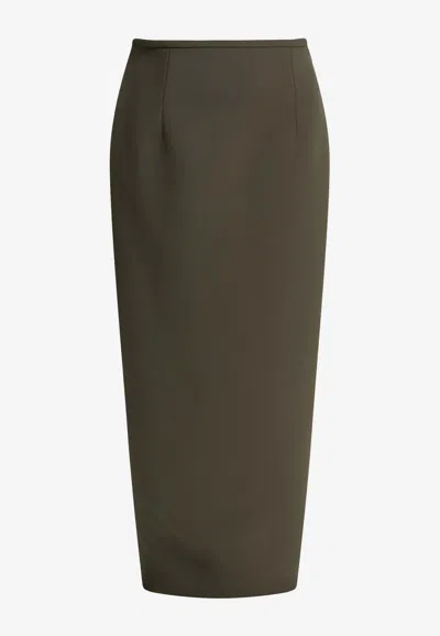 Khaite Winton Midi Pencil Skirt In Brown