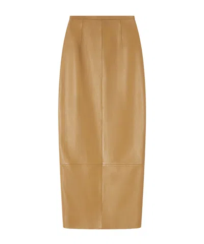 Khaite Winton Patchwork Leather Midi Skirt In Brown