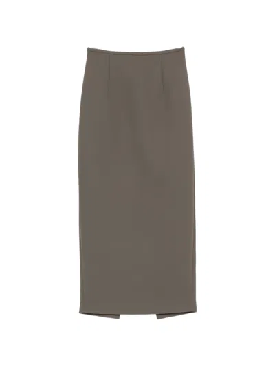 Khaite Winton Rear-slit Midi Skirt In Brown