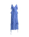 Khaite Pim Cascading-ruffles Sleeveless Maxi Dress In Blue