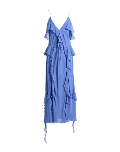 Khaite Pim Cascading-ruffles Sleeveless Maxi Dress In Blue Iris