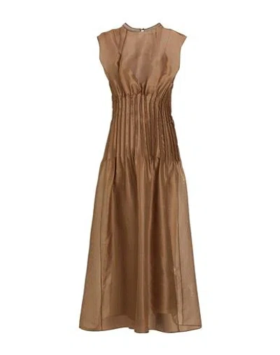 Khaite Woman Midi Dress Khaki Size 6 Silk In Beige