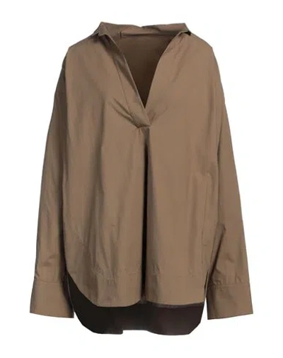 Khaite Woman Top Khaki Size 4 Cotton In Sand