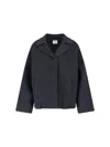 Khaite Textured Grey Wool Jacket With Classic Lapel And Belted Waist In Gray