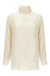 Khaite Crinkled Satin Blouse With Kimono Sleeves In White