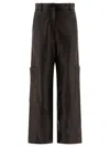 Khaite Wide Leg Cargo Trousers With Multiple Pockets In Black