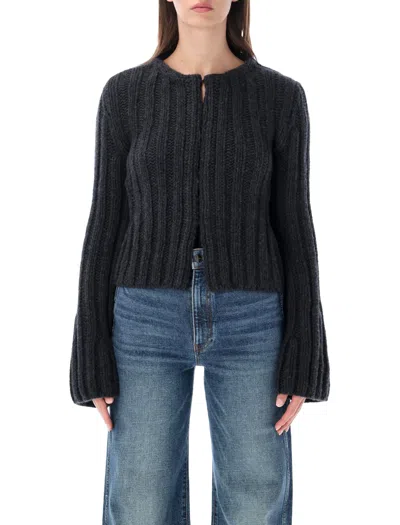 Khaite Women's Cashmere Ribbed Crop Cardigan In Black