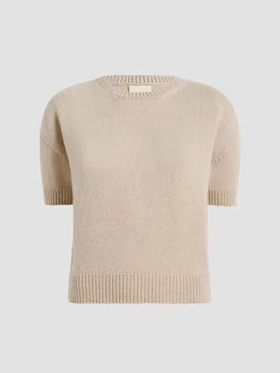 Khaite Shimmering Cashmere Short-sleeve Crewneck Sweater In Neutral