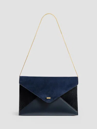 Khaite Women's Grace Leather, Suede & Calf-hair Envelope Clutch In Navy