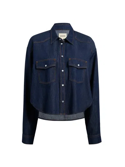 Khaite Neutrals Grenon Cropped Denim Cotton Shirt In Blue
