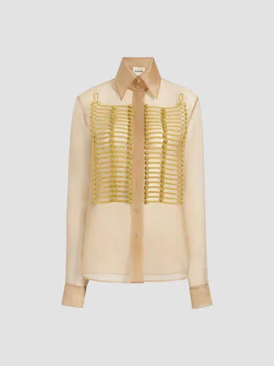 Khaite Women's Ivy Pankou Knot-embellished Semi-sheer Silk Blouse In Yellow