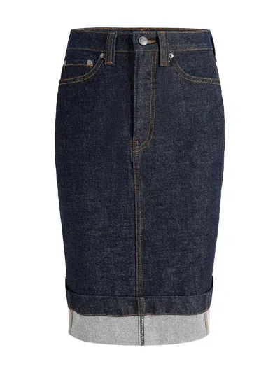 Khaite Womens Benson Kendra Turn-up Denim Skirt In Blue