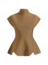 Khaite Andra Stretch-knit Turtleneck Peplum Top In Brown
