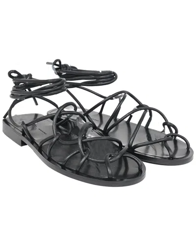Pre-owned Khaite Women's Leather Lyon Lace-up Flat Sandal (authentic Pre-loved) In Black