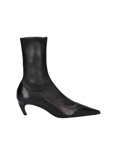 Khaite Leather Ankle Boots In Black