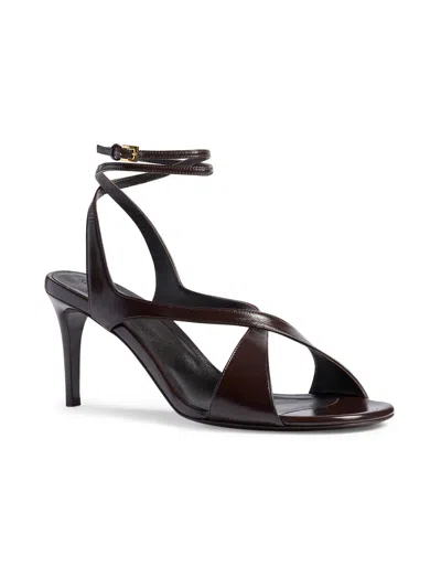 Khaite Liria Leather Crisscross Wrap Ankle-strap Sandals In Brown