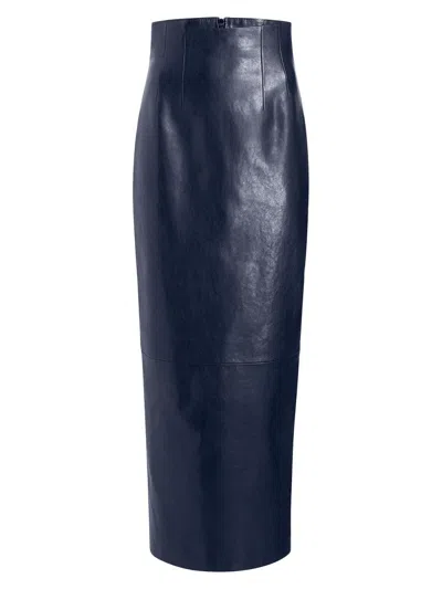 Khaite Women's Loxley Leather Pencil Maxi Skirt In Blue
