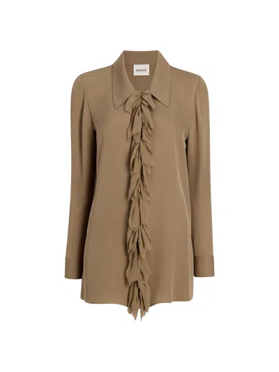 Khaite Women's Luka Ruffled Silk Blouse In Brown