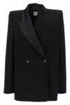 Khaite Asymmetrical Satin Lapel Blazer In Black
