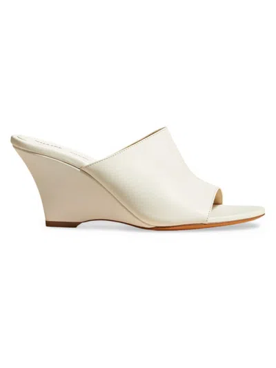 Khaite Women's Marion 75mm Leather Wedge Mules In White