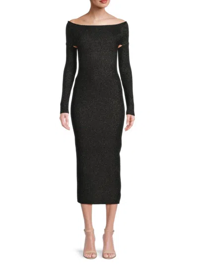 Khaite Women's Marisole Glitter Off Shoulder Midi Dress In Onyx