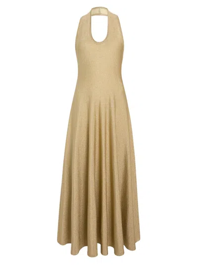Khaite Melina Lurex Halterneck Midi Dress In Green