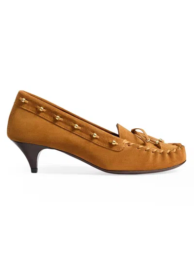 Khaite Women's Milly 45mm Suede Moccasin-style Pumps In Caramel