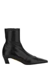 Khaite Square Toe Leather Ankle Boots With Geometric Heel