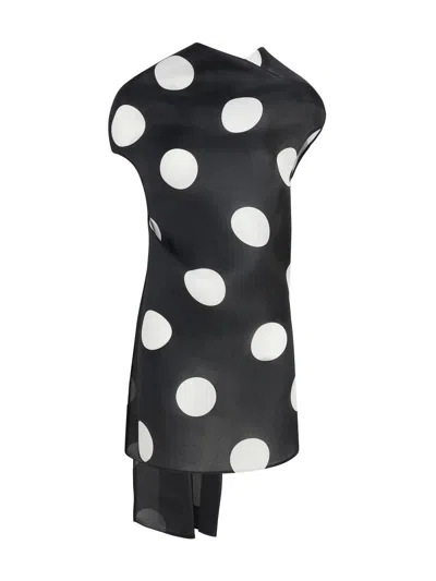 Khaite Tatia Polka Dot Bias Cut Silk Gazar Minidress In Black