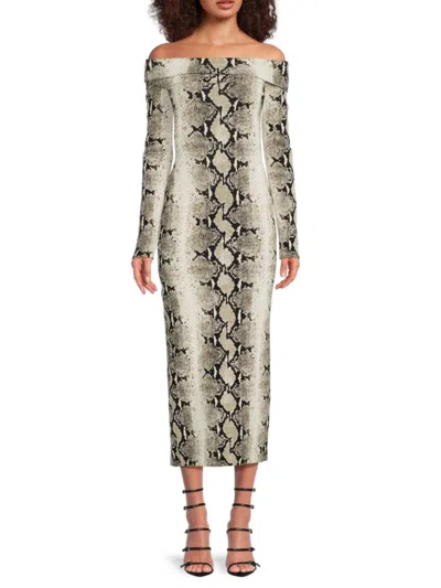 Khaite Women's Vivi Python Print Midi Bodycon Dress In Beige Multi