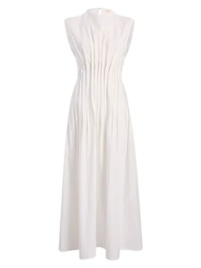 Khaite Wes Sleeveless Pleated Maxi Dress In White
