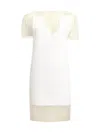 Khaite Winona Paneled Crepe And Chiffon Mini Dress In Neutral