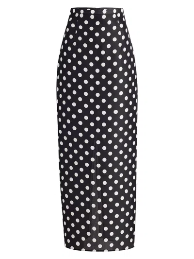 Khaite Winton Polka-dot Silk Midi Skirt In Black