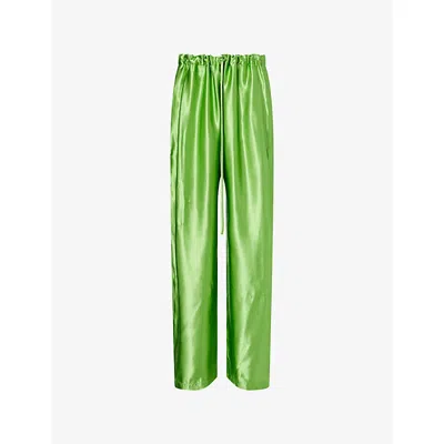 Khaite Womens Absinthe Rohen Drawstring Satin Trousers