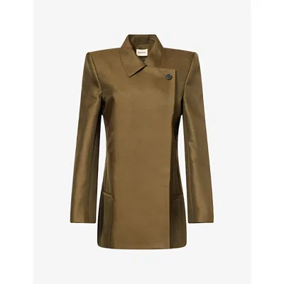 Khaite Womens Armair Padded-shoulder Wool And Silk-blend Jacket Dark Olive