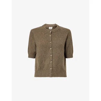 KHAITE WOMENS NORA SHORT-SLEEVE KNITTED CASHMERE CARDIGAN ARTICHOKE