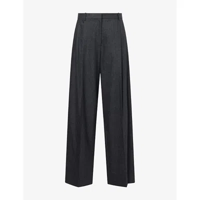 Khaite Womens August Pleated Wool Trousers Charcoal In Gray