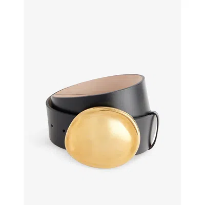 Khaite Womens  Keefe Leather And 18ct Gold-plated Brass Belt In Black